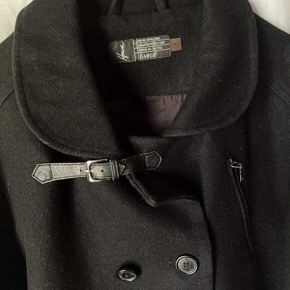 HOWE ROLLS ROYCE - BLACK Pea Coat Jacket 6 Button Buckle Collar Pocket - LARGE - Picture 3 of 6